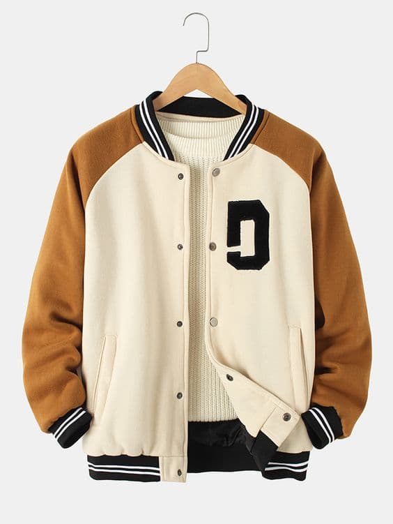 Cream and Brown Varsity Jacket