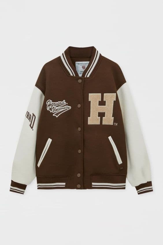 Brown and Off-white Varsity Jacket